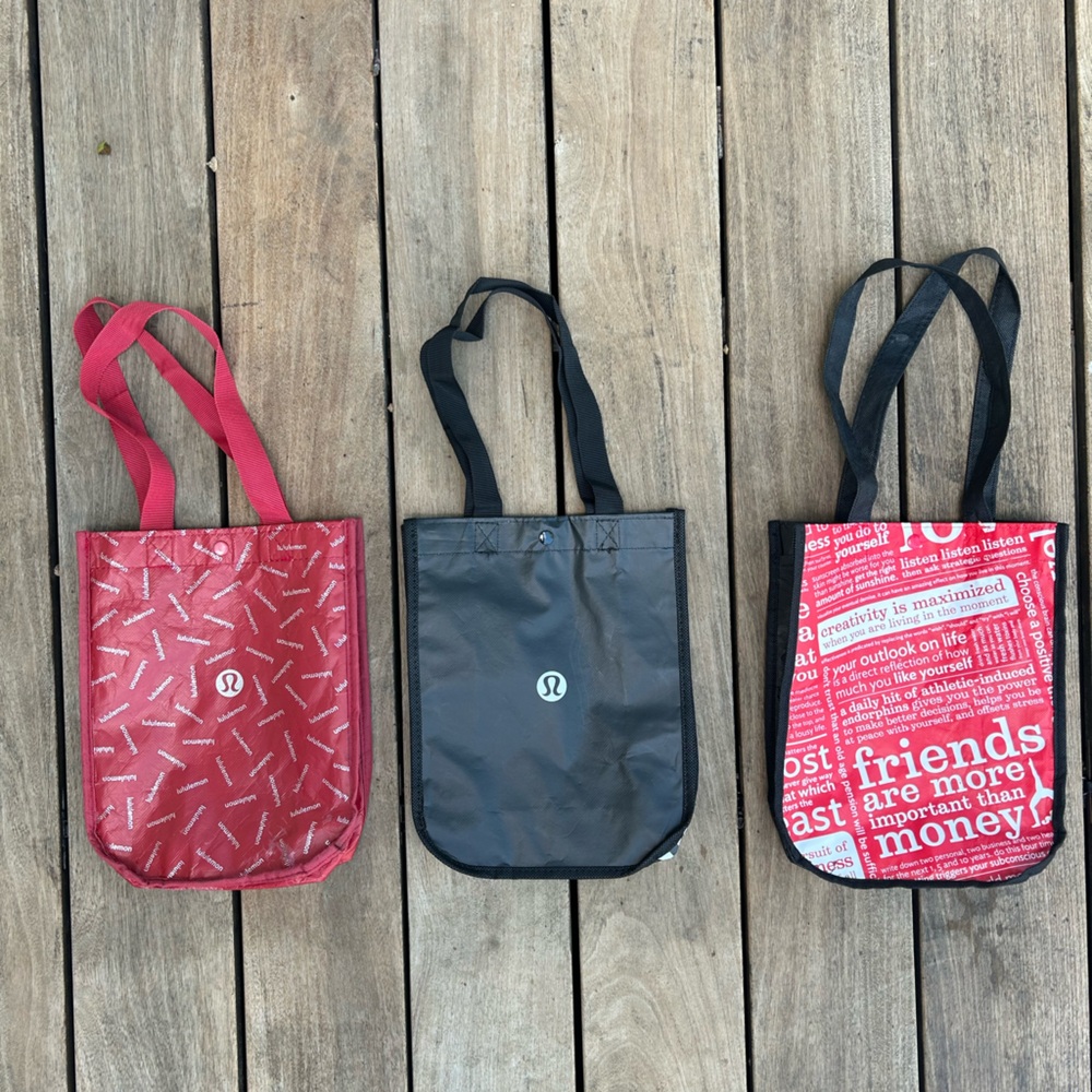 Lululemon Reusable Recyclable Small Tote Bag Bundle Red Black Multicolor Bundle - Picture 2 of 3